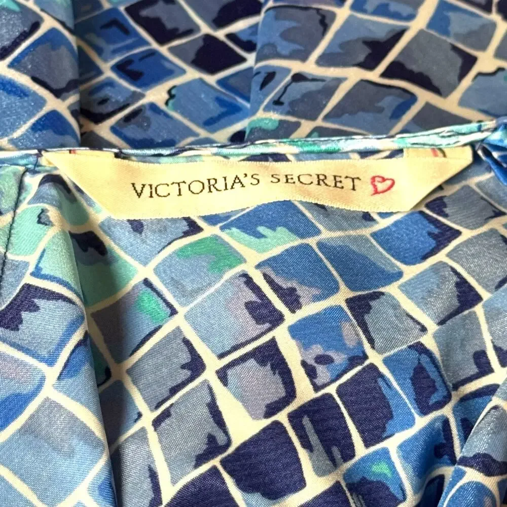 Victoria's Secret Vintage 90s Blue Green Pattern Lace Night Gown XS